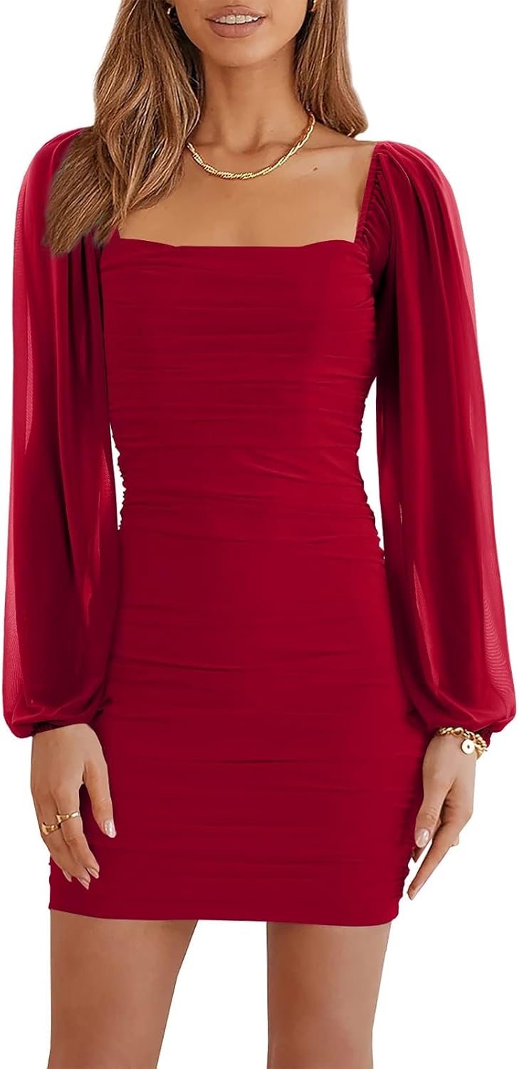Ofenbuy Women's Mesh Long Sleeve Dress for Every Occasion
