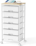 Rolling Storage Cart with Drawers - 6 Large Drawers & Wooden Top