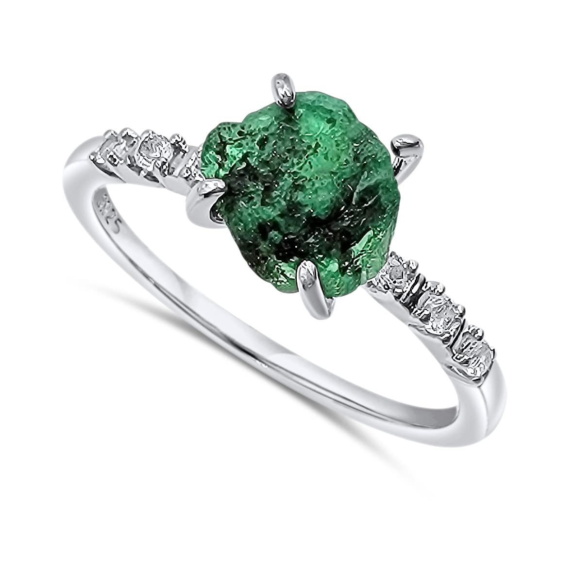 Real Raw Zambia Emerald Dainty Ring for May Birthstone Gift