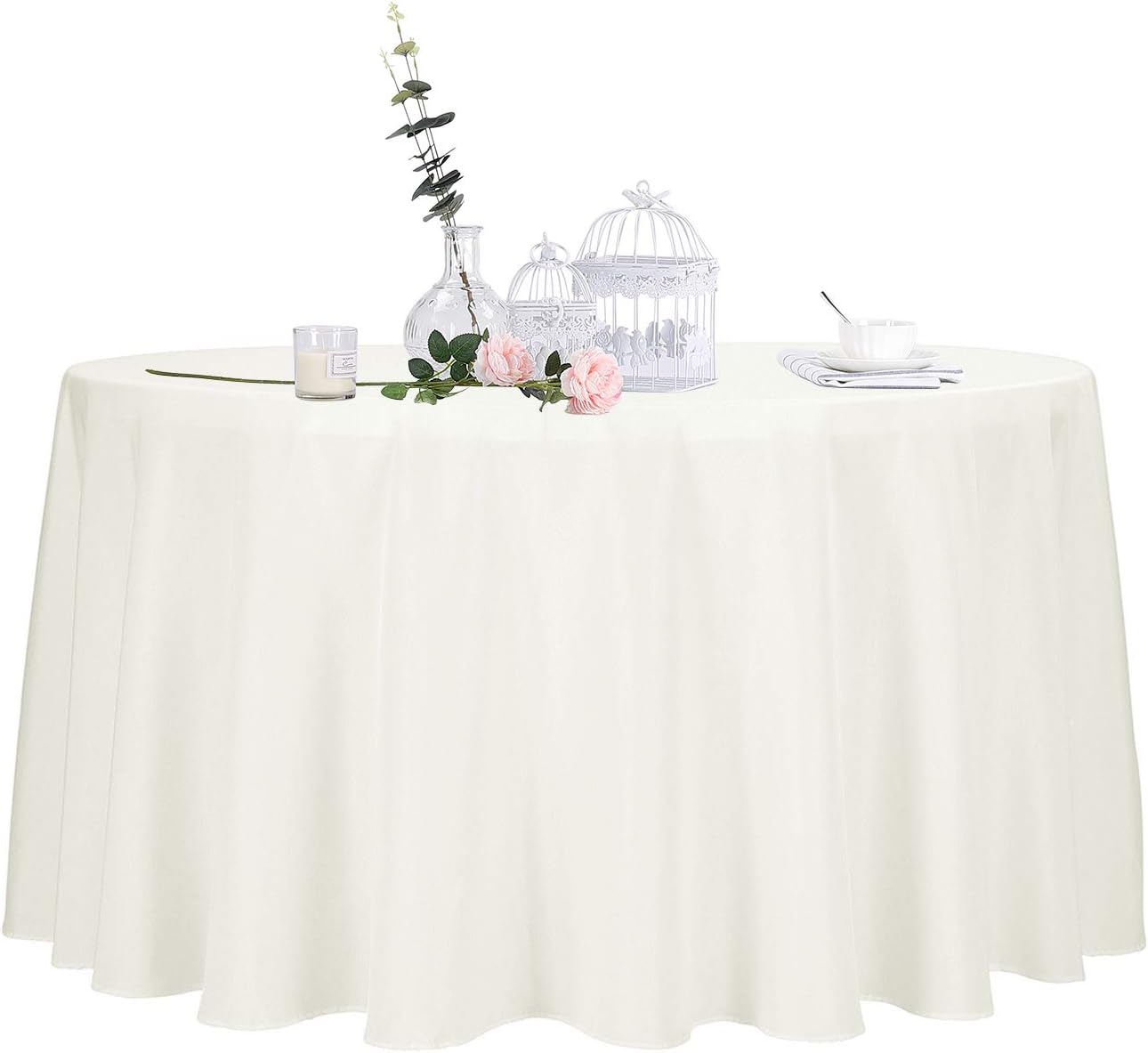 108 Inch Ivory Round Tablecloth Set for Weddings and Events