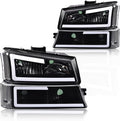 Clear Lens Black Housing LED Headlights for Chevy 03-06 - LED DRL