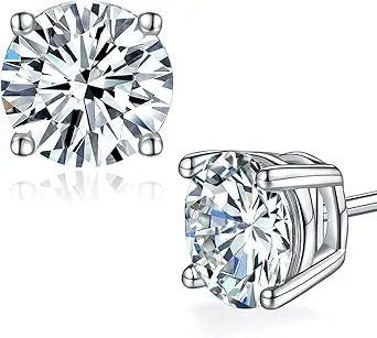 Moissanite Stud Earrings in 18K White Gold Plated Silver