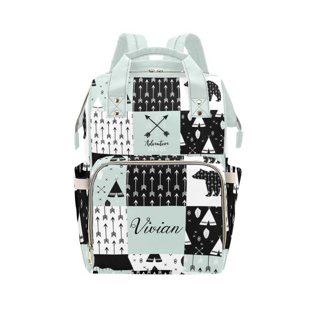 Personalized Green Watercolor Diaper Bag - Custom Name - Ideal for Travel