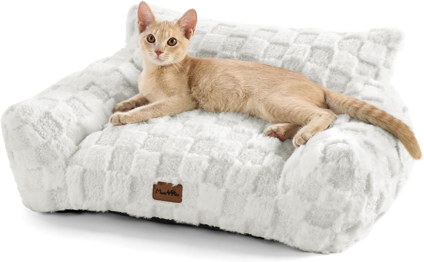 Comfortable Cat Couch Bed for Indoor Cats with Soft Faux Fur
