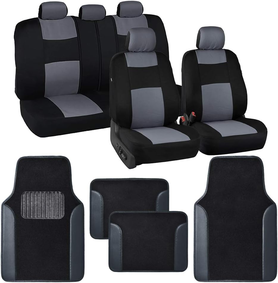 BDK PolyPro Black/Gray Car Seat Covers Full Set with Mats