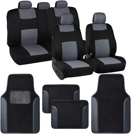 BDK PolyPro Black/Gray Car Seat Covers Full Set with Mats