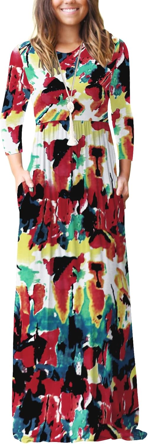 GRECERELLE Women Long Sleeve Casual Maxi Dress with Pockets