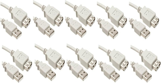 10 Pack USB 2.0 A Male to A Female Extension Cable 15 Feet
