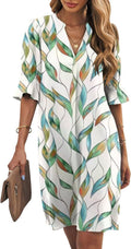 Wkior Shift Dress V Neck Short Sleeve Casual Summer Dress - Flowy soft
