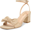 ISNOM Women's Bow Knot Heeled Sandals - 2.36in Chunky Heel