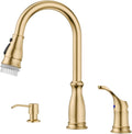 Gold Kitchen Faucet 3 Hole Brushed Gold Pull Down Sprayer - Easy