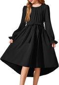Girls Long Sleeve Chiffon Dress with Belt - High Low Party Dress