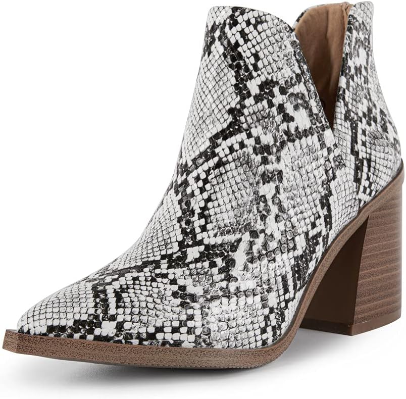 FISACE Womens Pointed Toe Stacked Mid Heel Ankle Boots Review