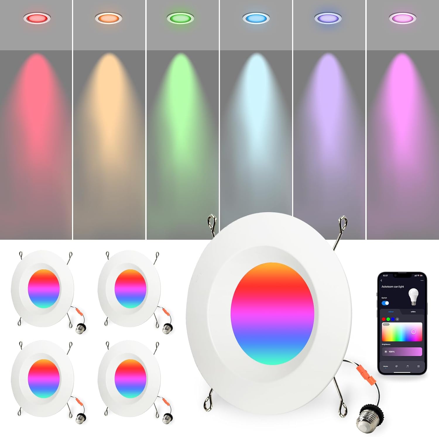 Smart LED Can Lights with Remote - RGB Color Changing 6 in
