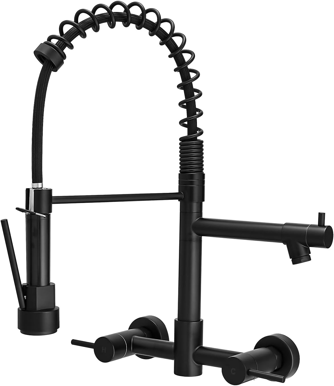 AIMADI Black Wall Mount Kitchen Faucet with Pull Down Sprayer