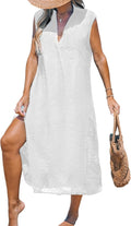 Women's Swim Coverup Midi Dress - Sleeveless Side Split Casual