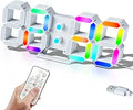 Rainbow Digital Clock Neon Colorful LED Clock - Remote, Alarm, Temp