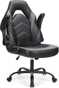Black Grey Gaming Desk Chair with Flip-up Armrests - Ergonomic Comfort