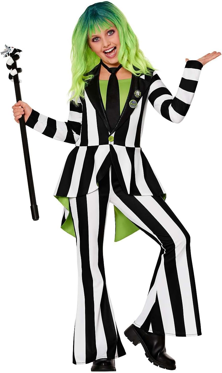 Beetlejuice Kids Striped Jumpsuit Costume for Halloween Fun