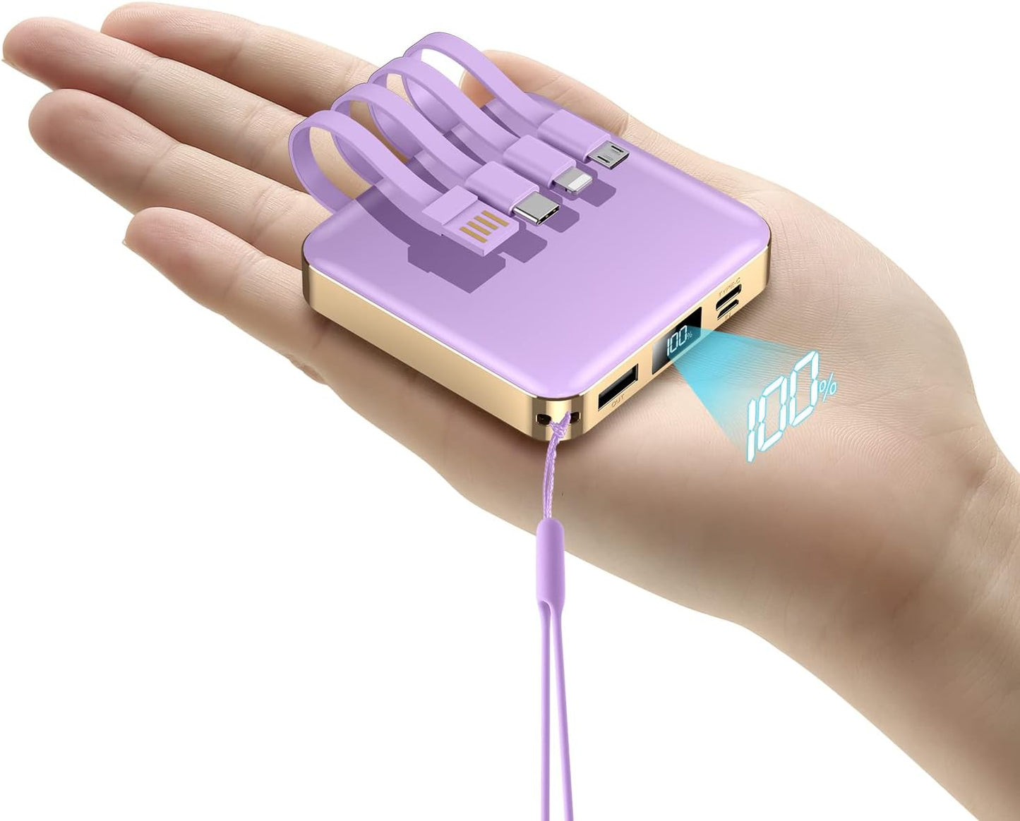 Ultra-Fast 12000mAh Portable Charger with Built-In Cable