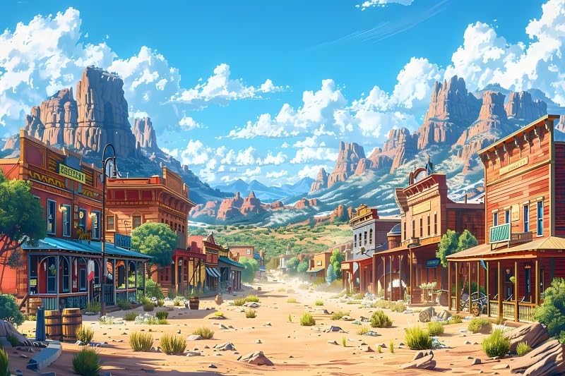 Cartoon Western Town Backdrop for Baby Showers and Parties
