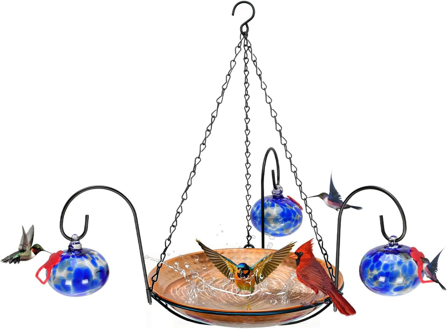 Wind Chimes Hanging Bird Feeders & Bird Bath 3-in-1 Design