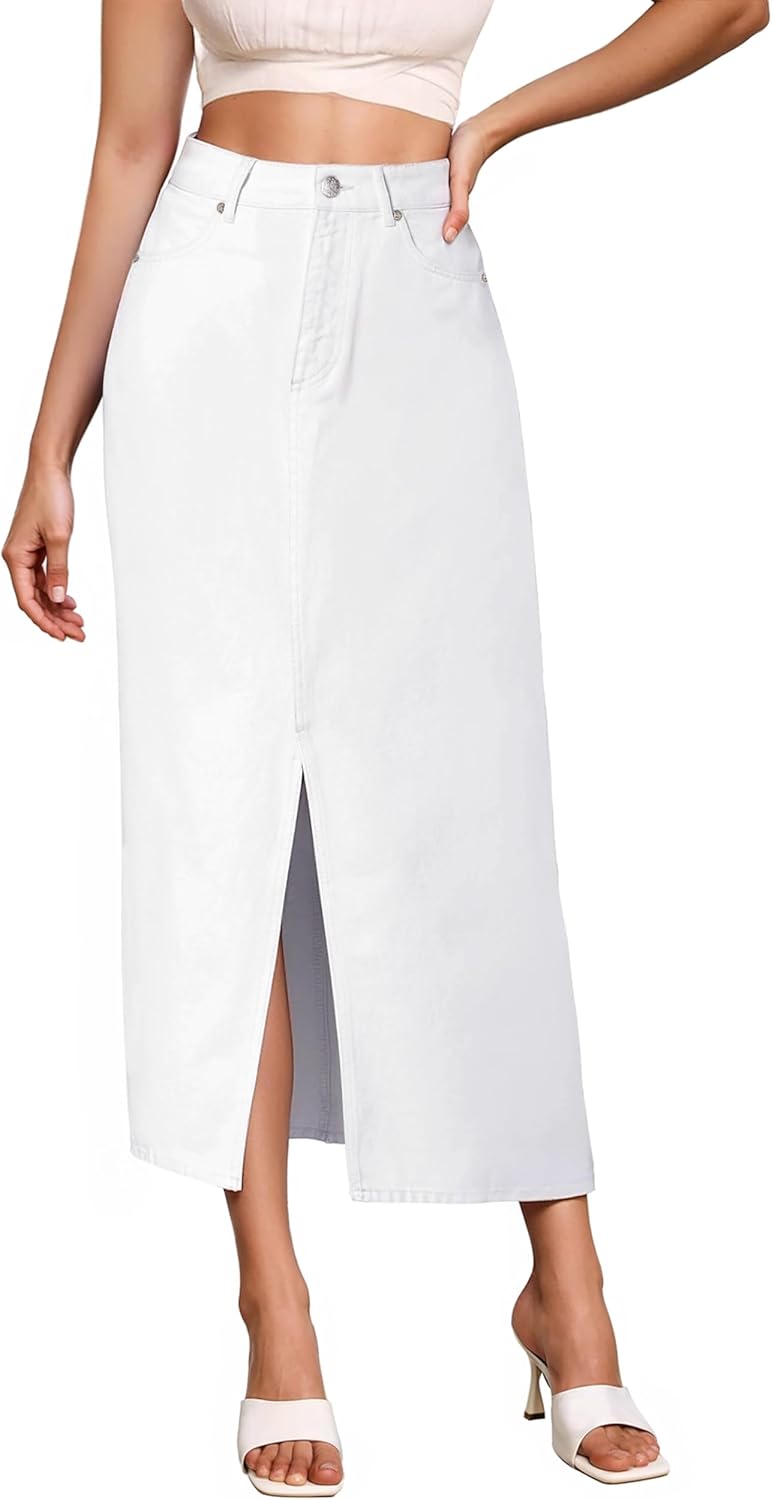 Hybrid & Company Women's Long Denim Skirt for Office Wear
