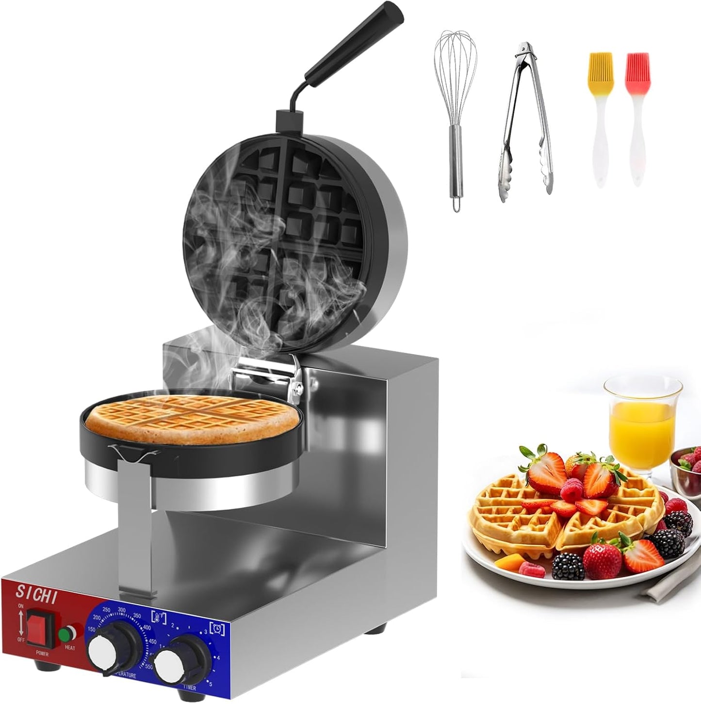 SICHI 1200W Nonstick Waffle Maker - Timer Control