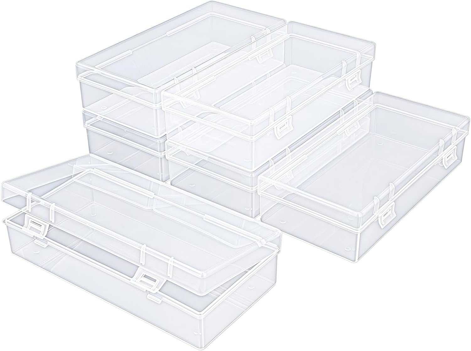 6 Pack Rectangular Clear Plastic Storage Containers for Crafts