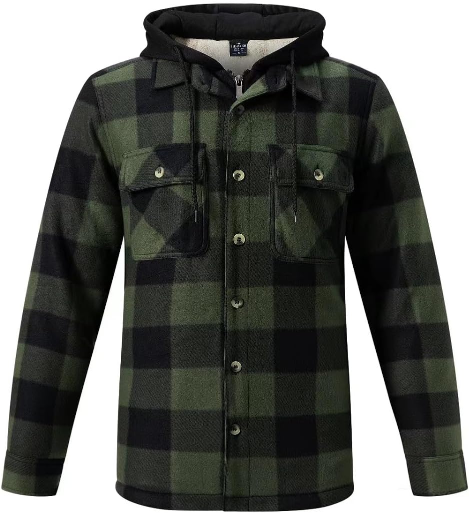 Winter Heavy Warm Sherpa Lined Fleece Plaid Flannel Jacket