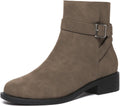 Athlefit Women's Ankle Boots Chunky Low Heel Leather Booties