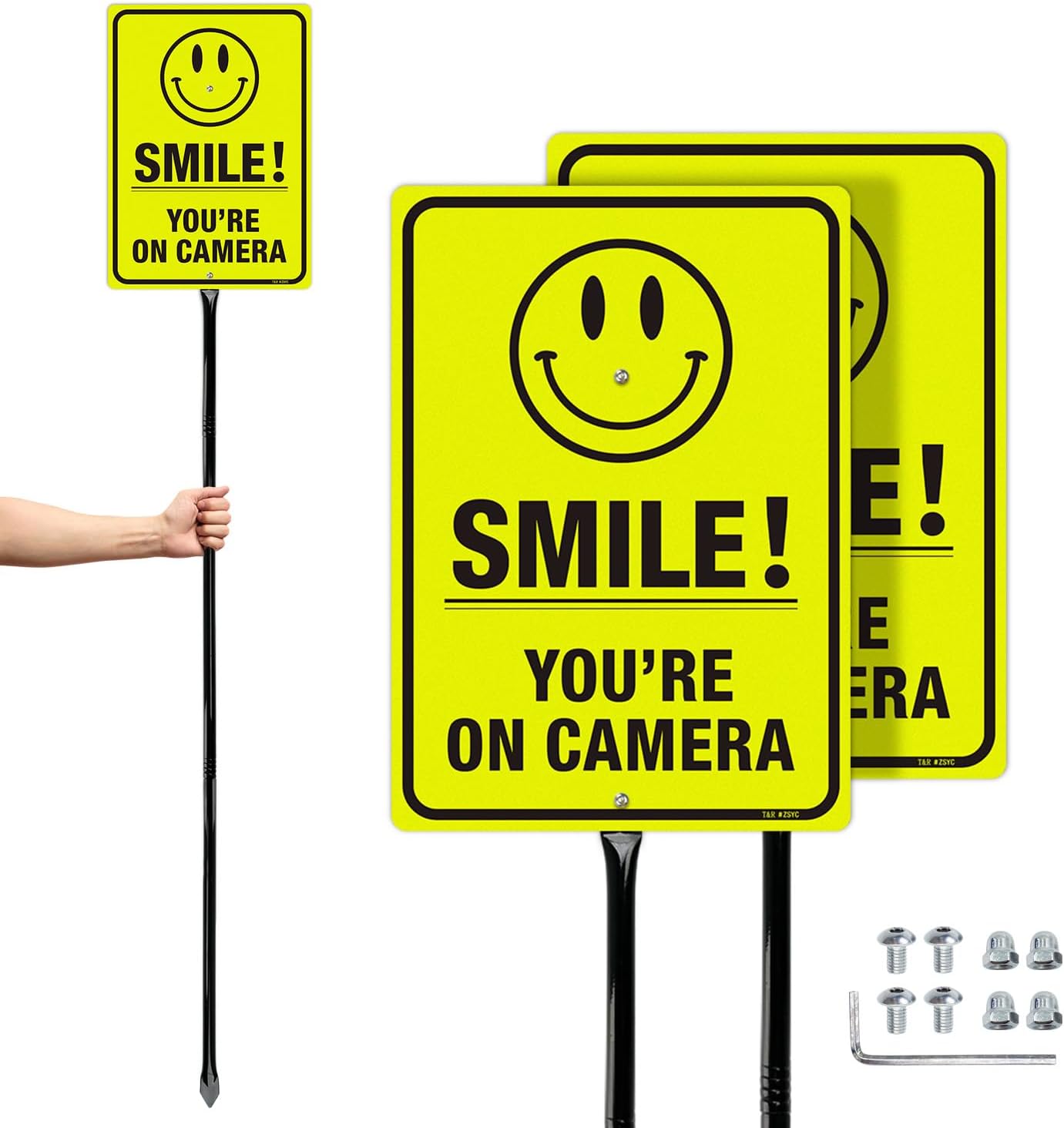 Large Smile You're On Camera Signs with 54in Stake - 2 Pack