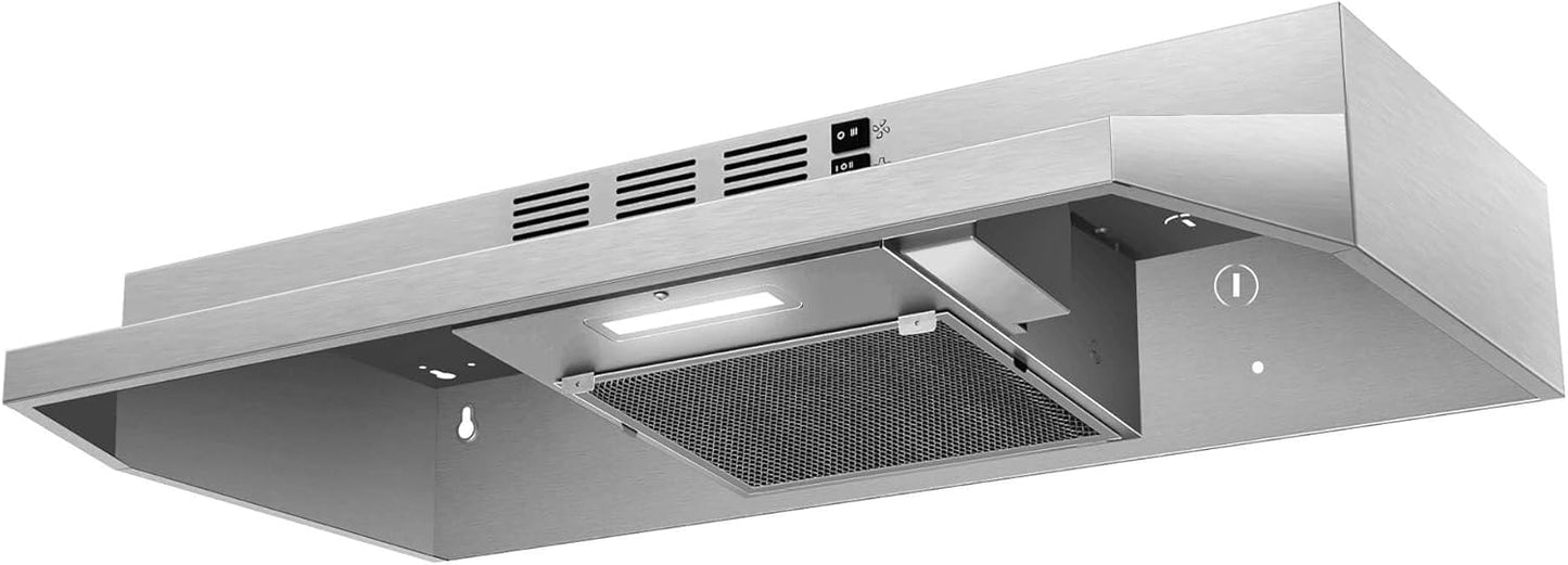 30 inch Stainless Steel Range Hood with LED Light and 2 Speed Fan