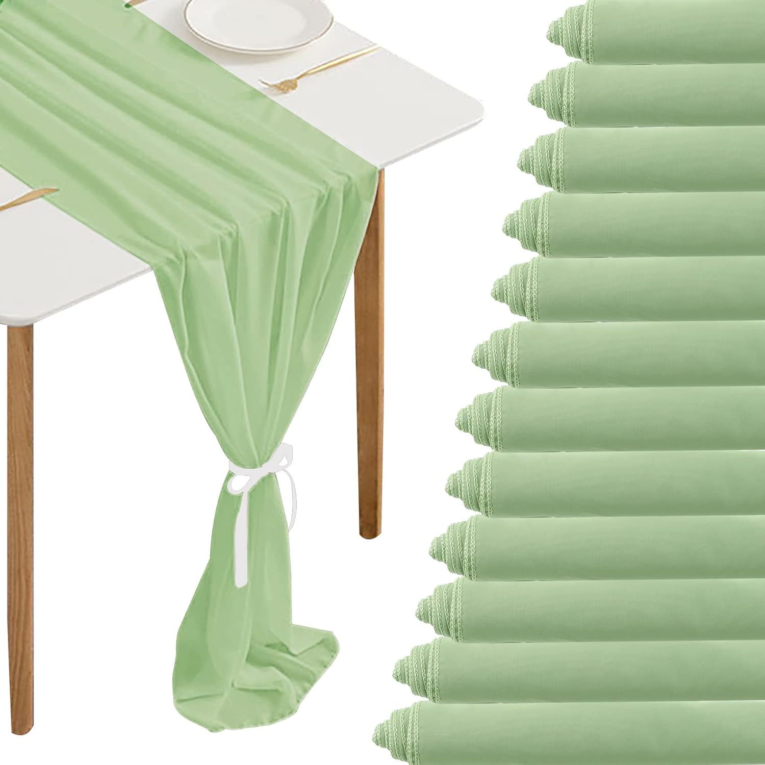 Fivenl 12 Packs 10Ft Chiffon Table Runner for Events