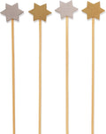 100pcs Holiday Bamboo Star Picks - Elegant Gold & Silver - 5.9 Length