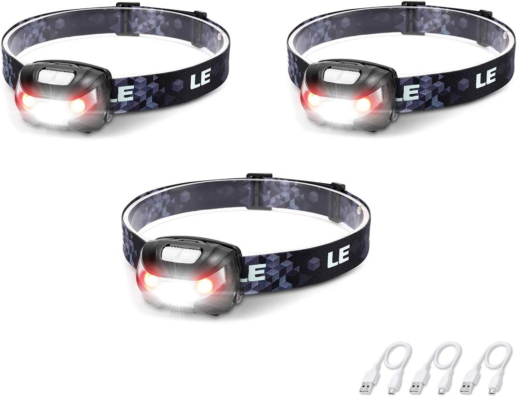 Lepro LED Headlamp Rechargeable 3 Packs for Camping & Hiking