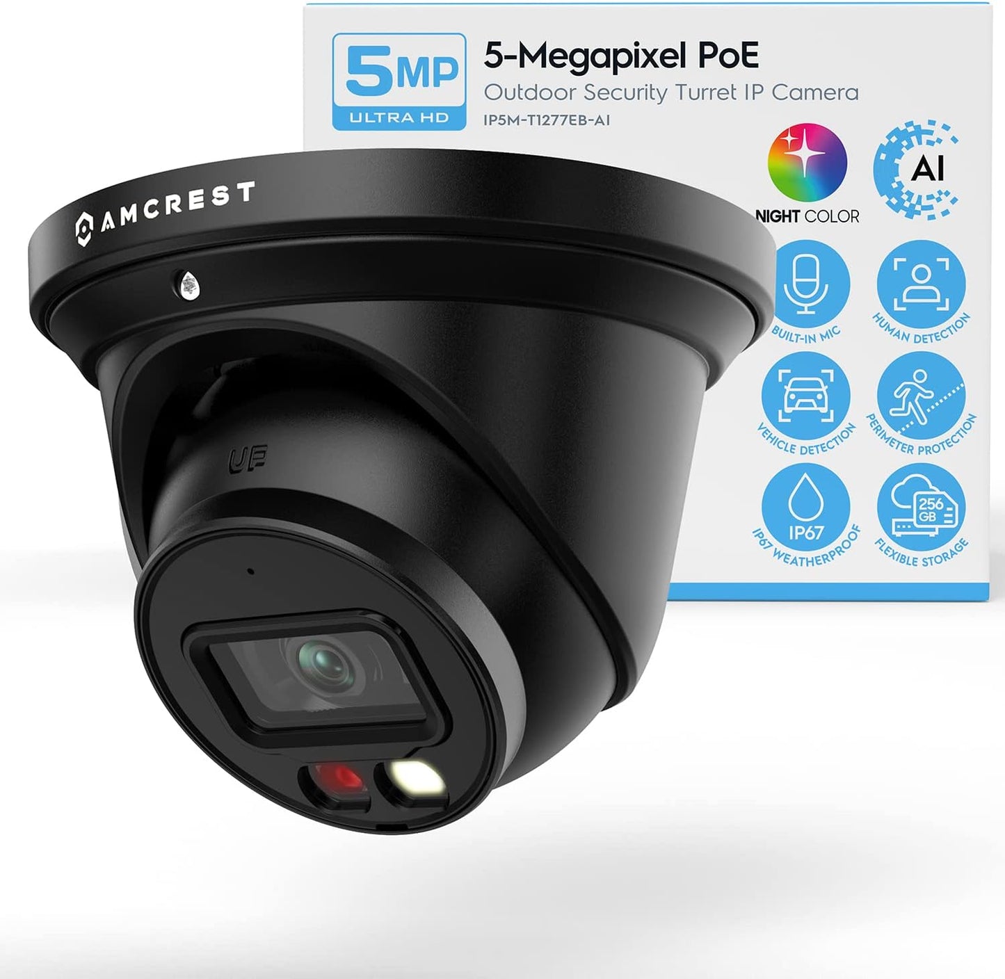 5MP AI Turret IP PoE Camera with Nightvision and Detection