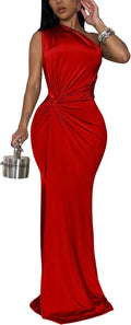 One Shoulder Sleeveless Twist Waist Bodycon Long Dress - Elegant