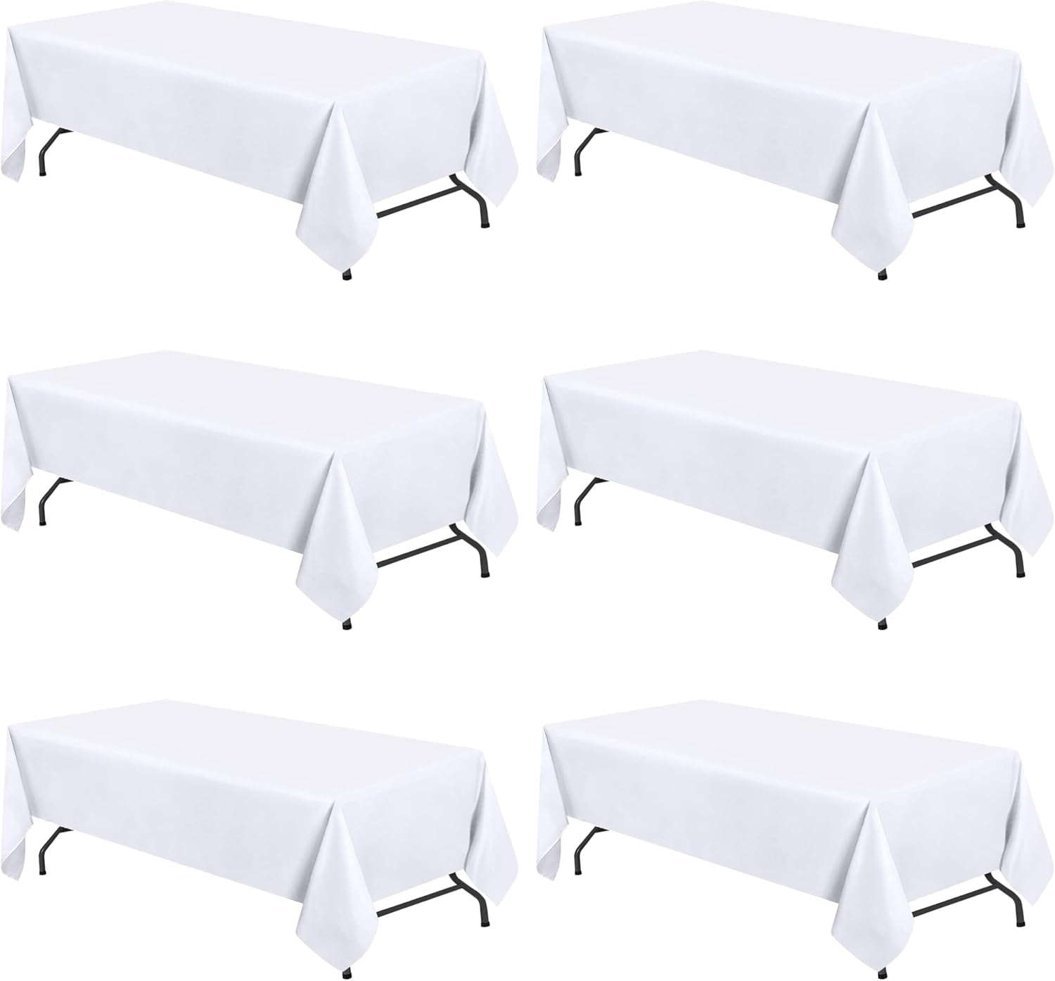 WEALUXE White Table Cloths for 6 Foot Folding Tables - 6 Pack