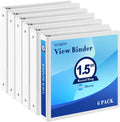 1.5-Inch 3-Ring Binder with Pockets - Pack of 6 White Binders
