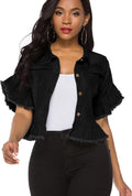 Suvimuga Women's Denim Jacket Ruffle Sleeve Crop Jacket - Stylish Fit