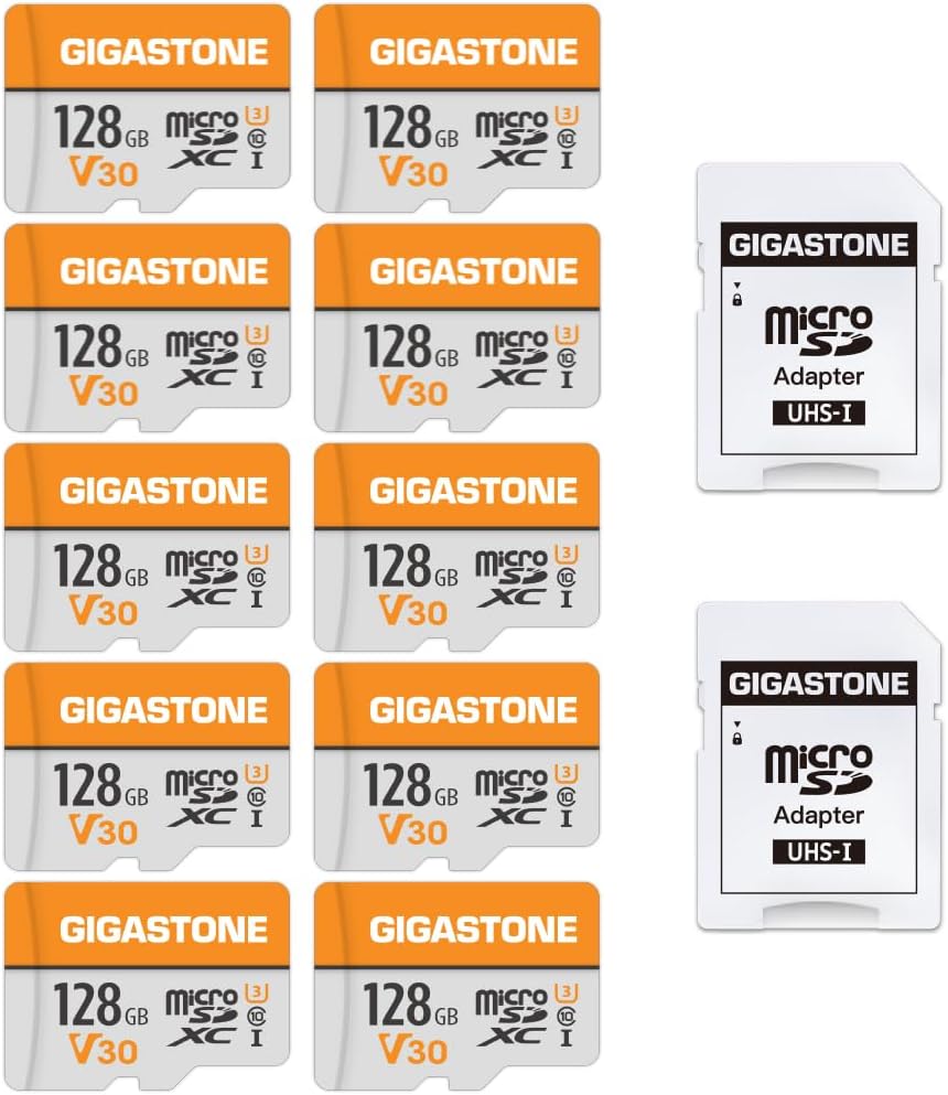 GIGASTONE 128GB Micro SD Card 10-Pack for 4K Video Recording