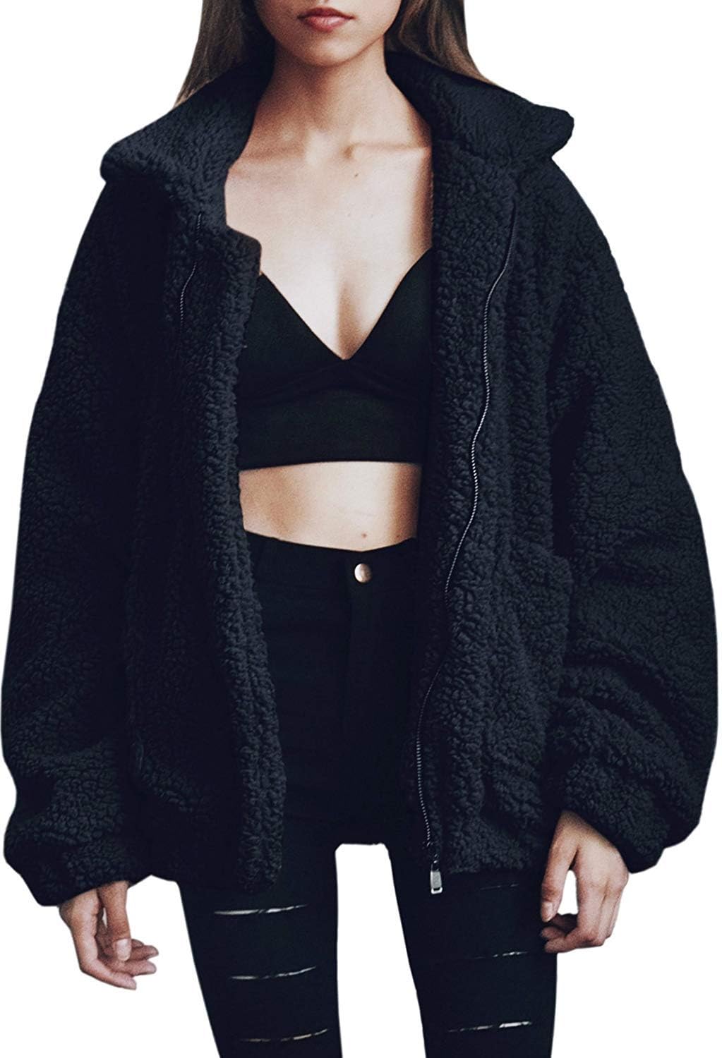 Comeon Women's Fleece Coat for Warm Winter Oversized Style