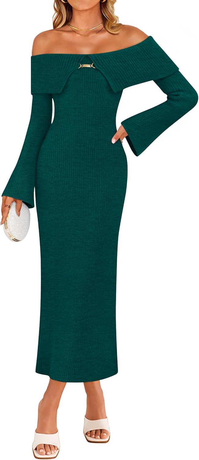 ZESICA Women's Off Shoulder Sweater Dress for Fall Fashion