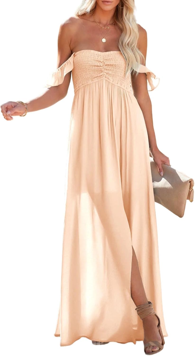 Stylish Summer Smocked Off The Shoulder Maxi Dress for Women