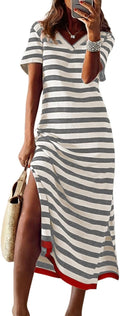 Summer Striped Color Block Maxi Dress - Flattering Casual Fit