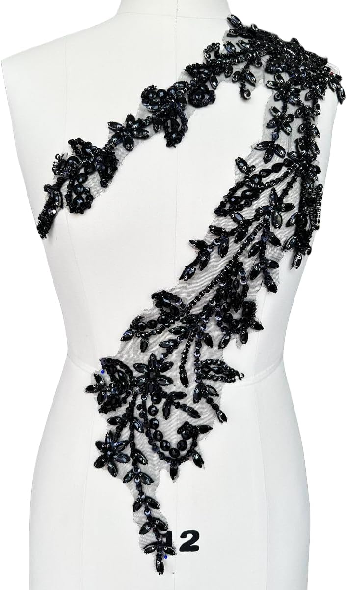 Handmade Shining Acrylic Rhinestones Lace Applique Trim Patches