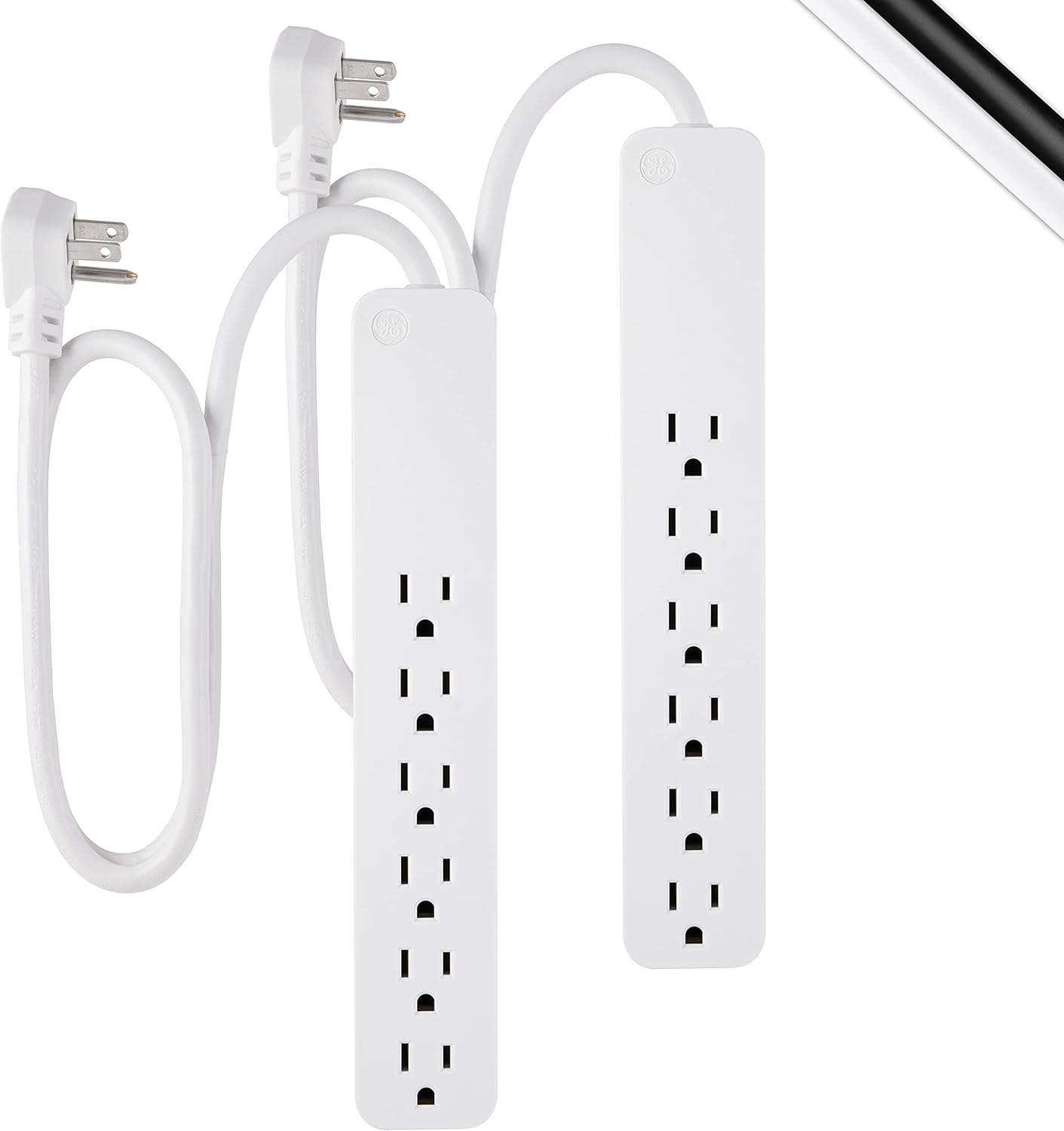 GE Pro Surge Protector 2 Pack: Power Strip with Flat Plug