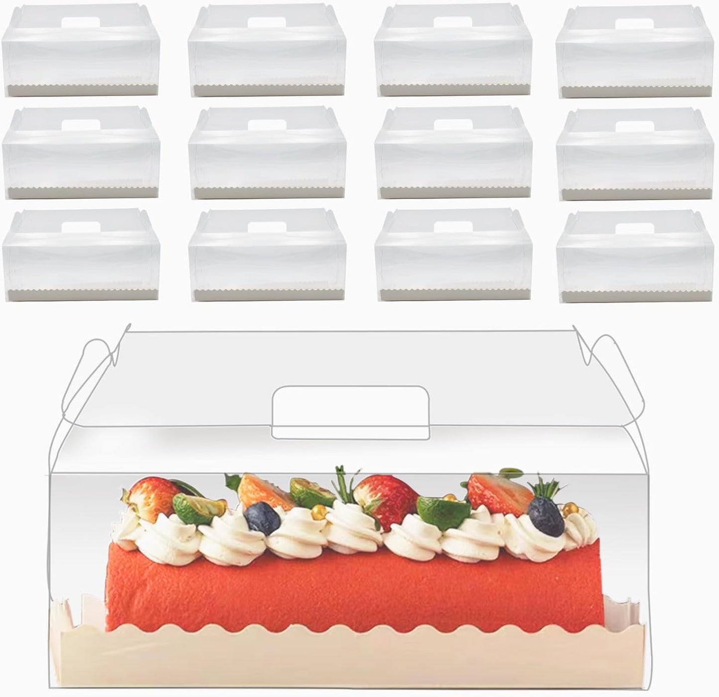20 Pcs 11 Inch Clear Roll Cake Gable Boxes for Pastries