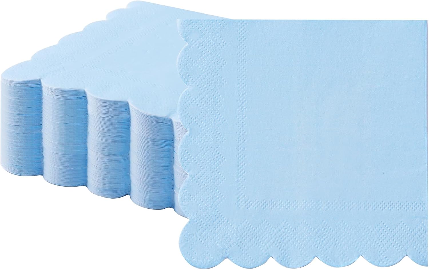 100 Light Blue Scalloped Cocktail Napkins - Elegant Disposable Party Napkins